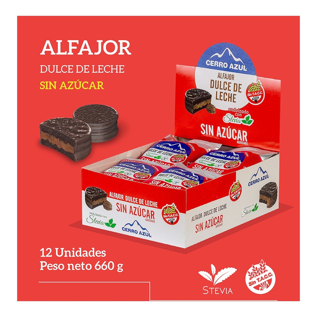[2041] Alfajor con Baño chocolate - Dulce de leche  sin Azúcar x 12 un