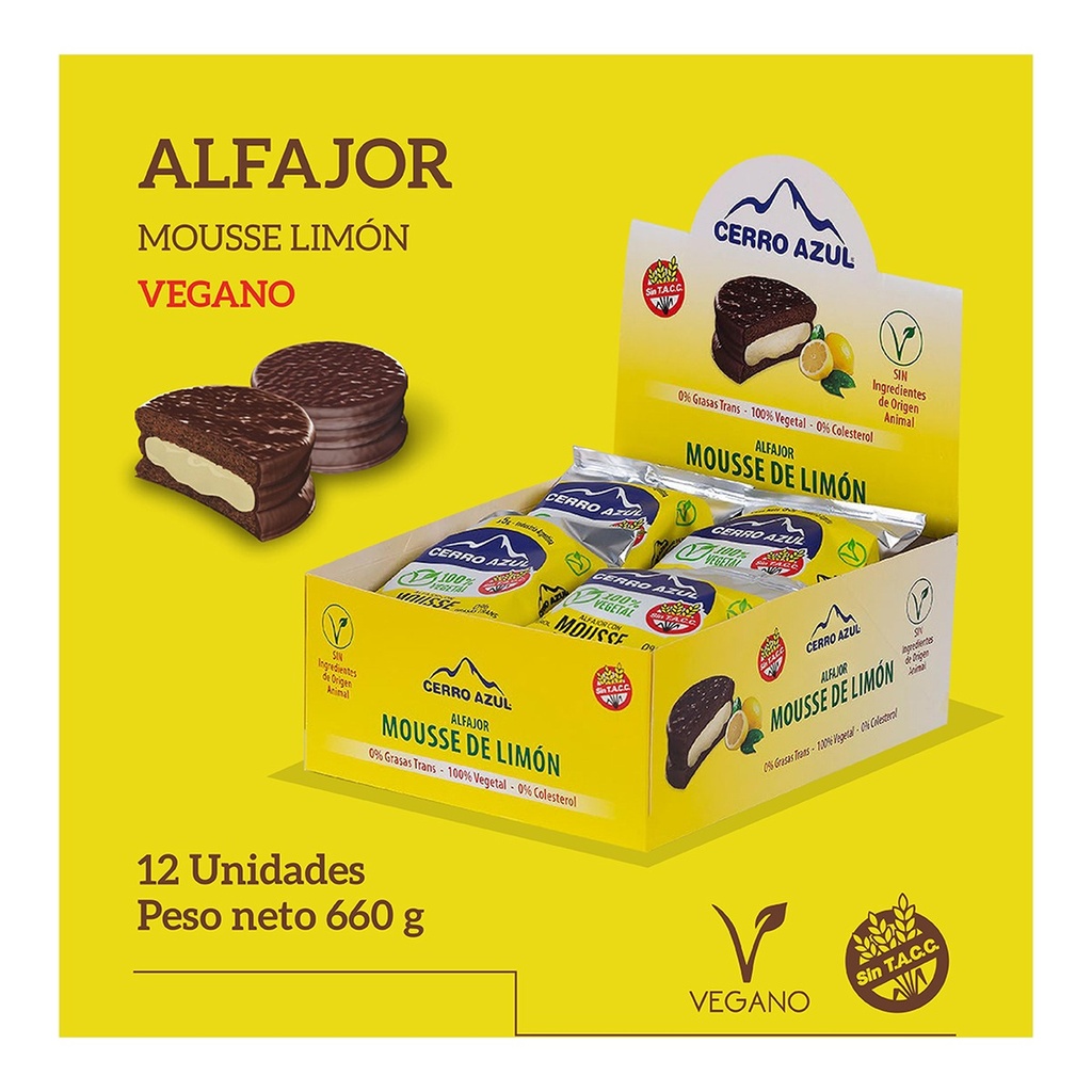 [2326] Alfajor Mousse de Limon (Vegano) x 12 un