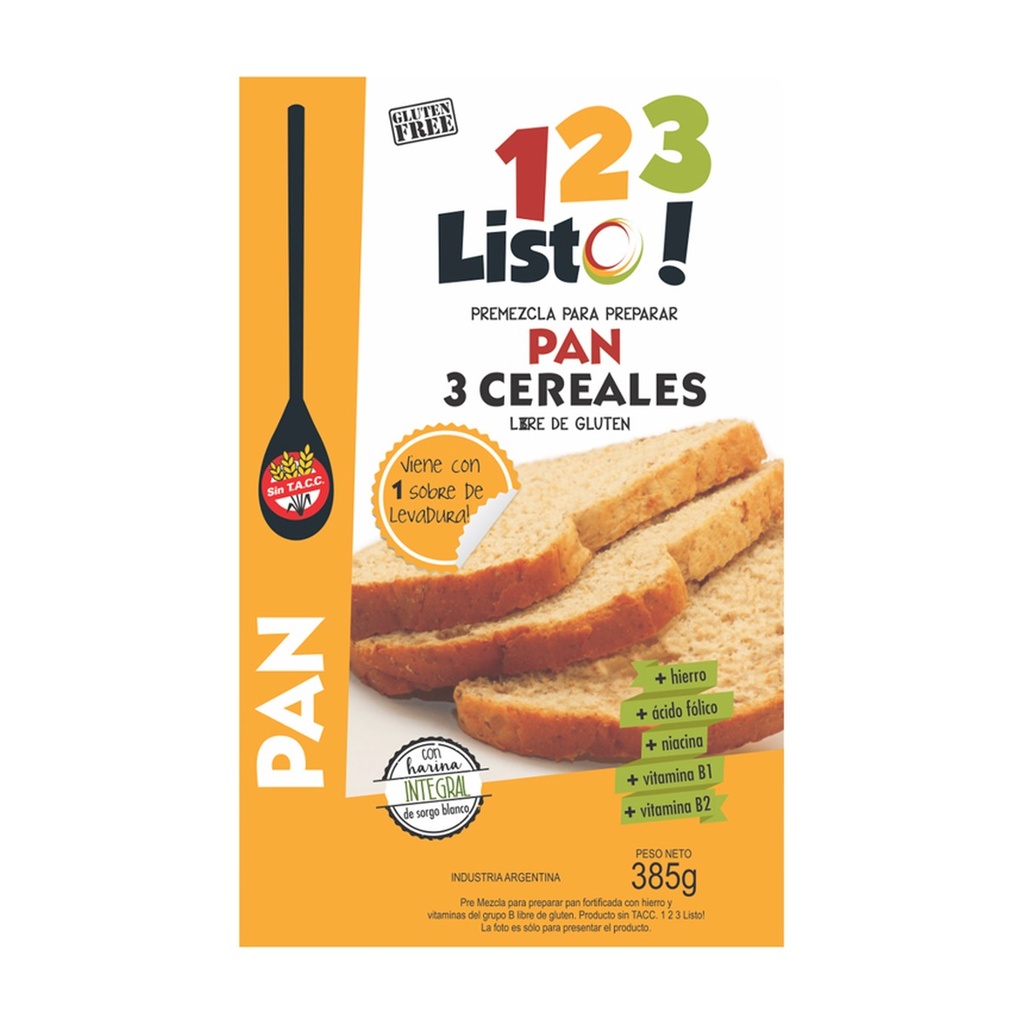 Premezcla para pan 3 cereales x 385 g